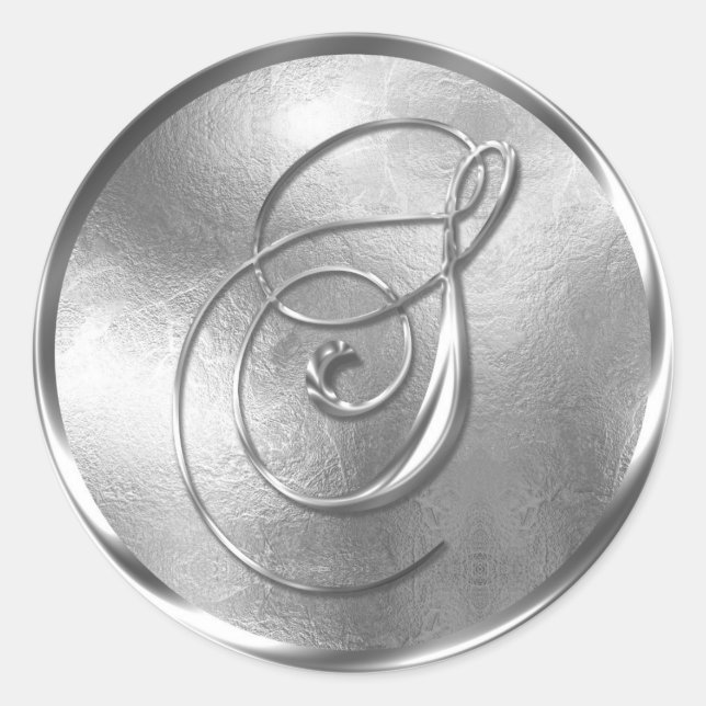Sticker Rond Sceau d'enveloppe d'argent non MÉTALLIQUE Monogram (Devant)