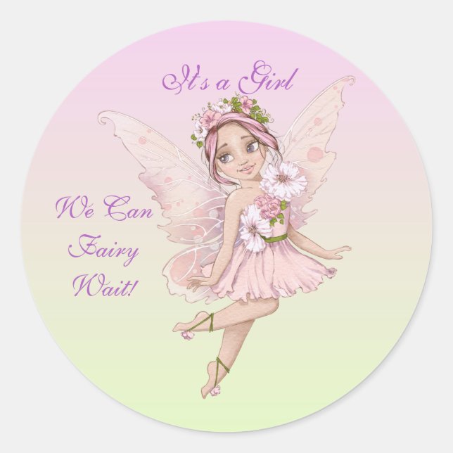 Sticker Rond Sceau d'enveloppe de Baby shower de fées (Devant)