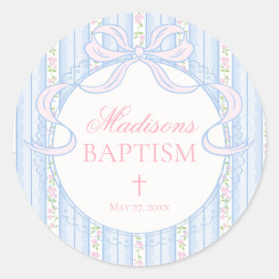 Sticker Rond Sceau d'enveloppe de baptême floral fantaisie vint