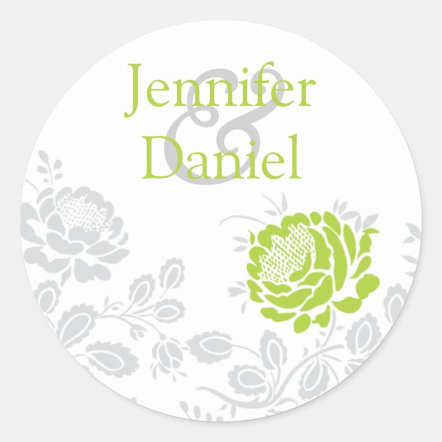 Sticker Rond Sceau d'enveloppe de chaux et de Damas gris (Devant)