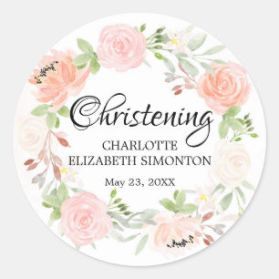 Sticker Rond Sceau d'enveloppe de Christening Floral rose