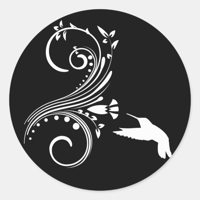 Sticker Rond Sceau d'enveloppe de colibri noir et blanc (Devant)