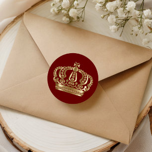 Sticker Rond Sceau d'enveloppe de couronne ornementale rouge or