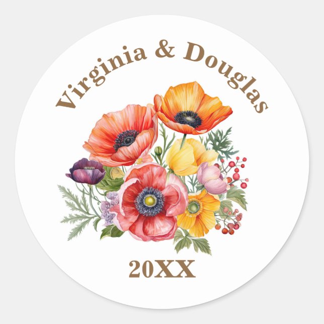 Sticker Rond Sceau d'enveloppe de Faire-part de mariage de fleu (Devant)
