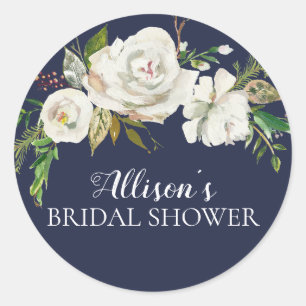 Sticker Rond Sceau d'enveloppe de Fête des mariées florale blan