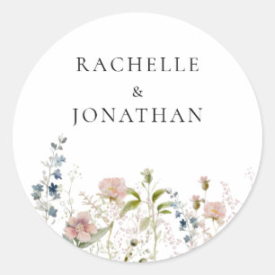Sticker Rond Sceau d'enveloppe de fleurs sauvages de mariée et 