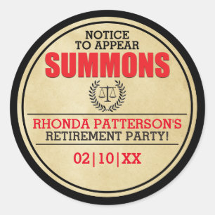 Sticker Rond Sceau d'enveloppe de la partie de retraite Summons