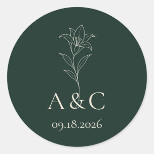 Sticker Rond Sceau d'enveloppe de mariage à monogramme Lily bla