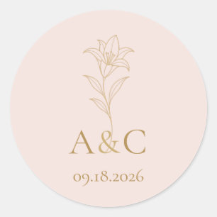 Sticker Rond Sceau d'enveloppe de mariage au lys rose pâle pers
