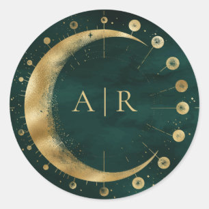 Sticker Rond Sceau d'enveloppe de mariage croissant de lune en