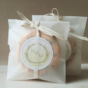 Sticker Rond Sceau d'enveloppe de monogramme de Champagne Aquar