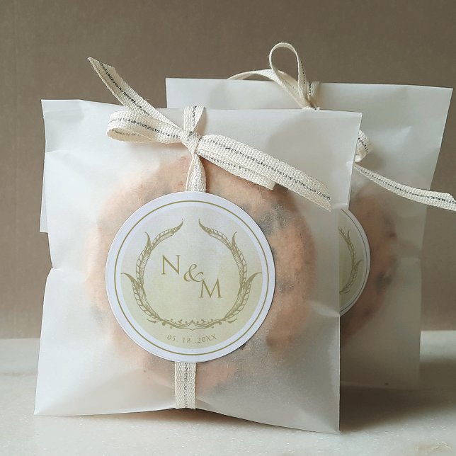 Sticker Rond Sceau d'enveloppe de monogramme de Champagne Aquar (Créateur téléchargé)