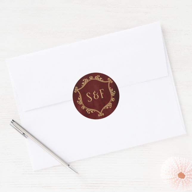 Sticker Rond Sceau d'enveloppe de monogramme de la crête rouge  (Enveloppe)