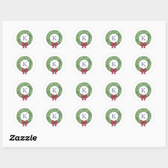 Sticker Rond Sceau d'enveloppe de monogramme de ruban rouge de  (Feuille)