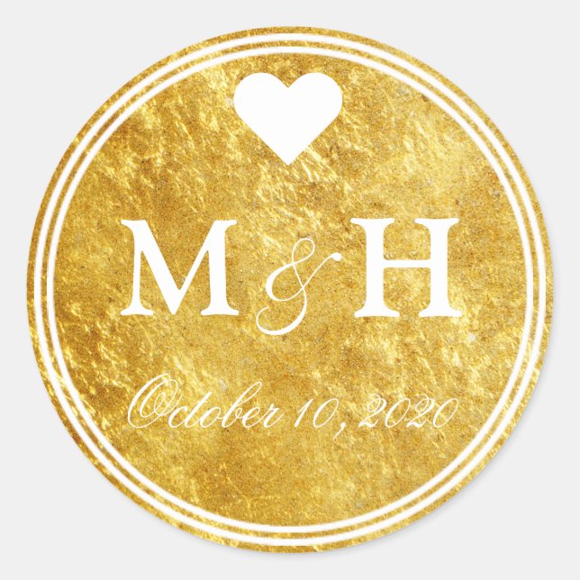 Sticker Rond Sceau d'enveloppe de monogramme d'or (Devant)