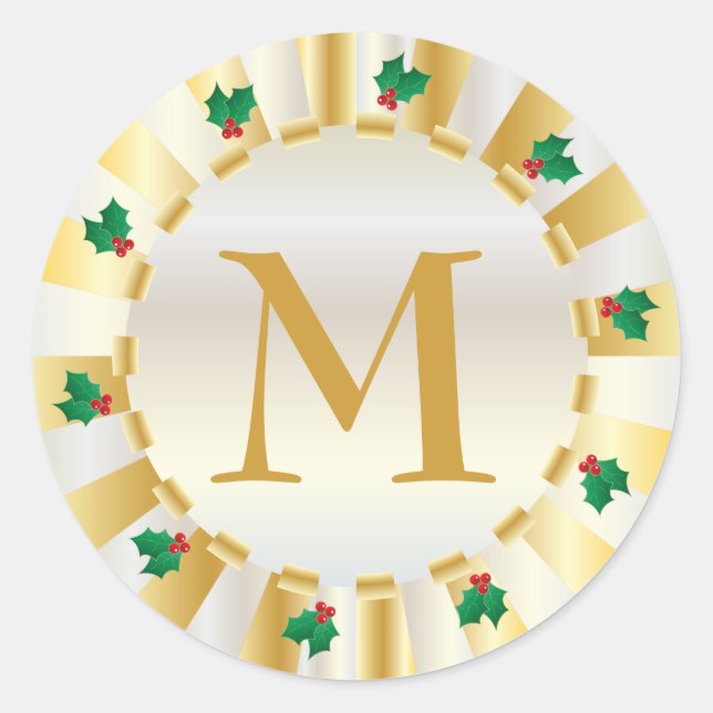 Sticker Rond Sceau d'enveloppe de monogramme Holly de Noël (Devant)