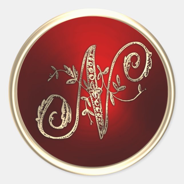 Sticker Rond Sceau d'enveloppe de Monogramme N or et rouge (Devant)