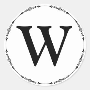 Sticker Rond Sceau d'enveloppe de monogramme noir et blanc élég