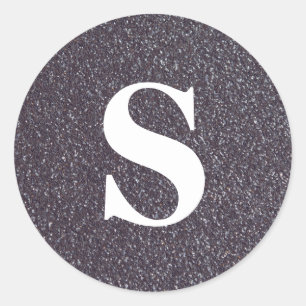 Sticker Rond Sceau d'enveloppe de monogramme noir Parties scint