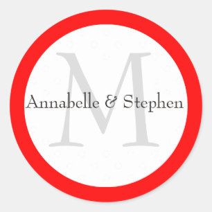 Sticker Rond Sceau d'enveloppe de monogramme rouge et blanc pou
