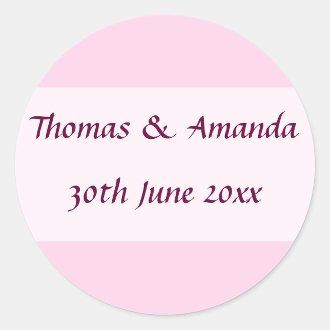 Sticker Rond Sceau d'enveloppe de nom et de date rose (Devant)