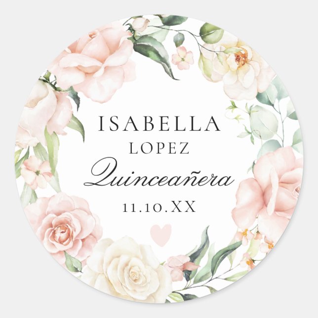 Sticker Rond Sceau d'enveloppe de Quinceanera rose pâle (Devant)