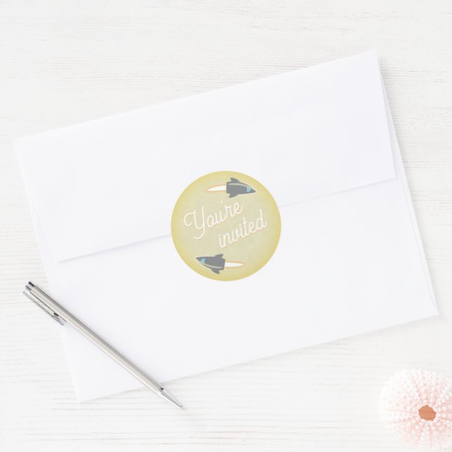 Sticker Rond Sceau d'enveloppe de roquettes grises et lune (Enveloppe)