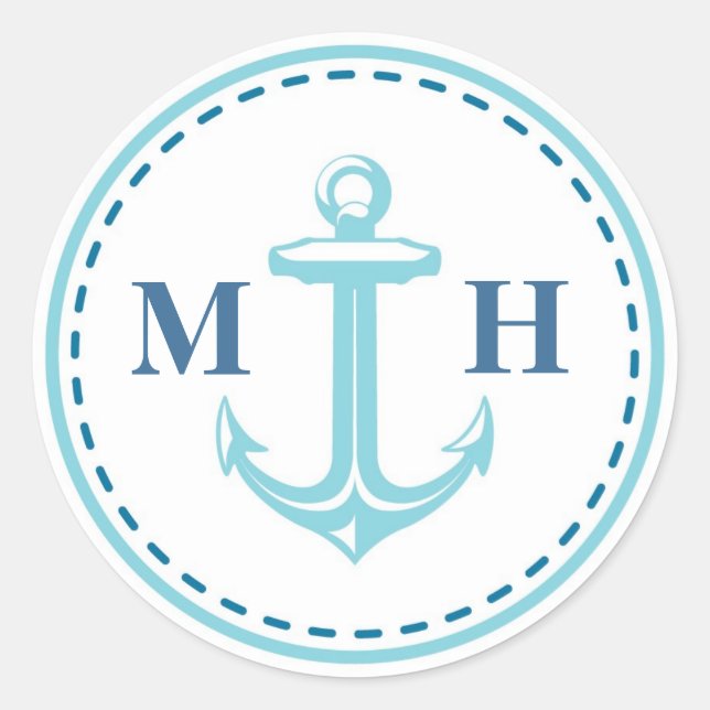 Sticker Rond Sceau d'enveloppe de thème nautique Monogramme tur (Devant)