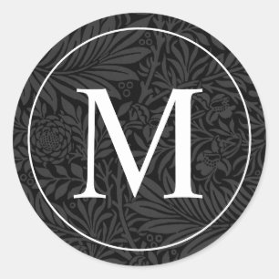 Sticker Rond Sceau d'enveloppe élégant à monogramme floral noir