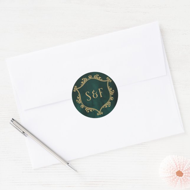 Sticker Rond Sceau d'enveloppe Emerald Green Gold Crest (Enveloppe)