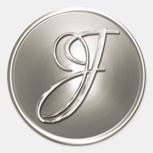 Sticker Rond Sceau d'enveloppe en argent Monogramme J (Devant)