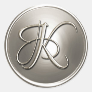 Sticker Rond Sceau d'enveloppe en argent Monogramme K