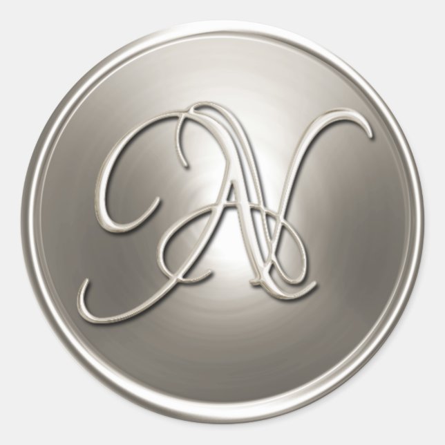 Sticker Rond Sceau d'enveloppe en argent Monogramme N (Devant)