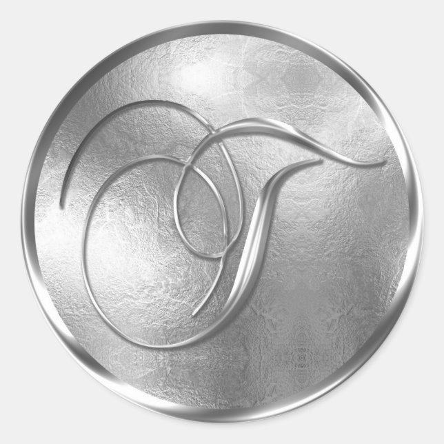 Sticker Rond Sceau d'enveloppe en argent monogramme T non MÉTAL (Devant)