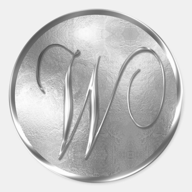 Sticker Rond Sceau d'enveloppe en argent monogramme W non MÉTAL (Devant)