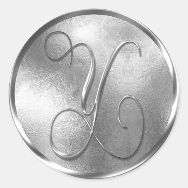 Sticker Rond Sceau d'enveloppe en argent monogramme Y non MÉTAL (Devant)