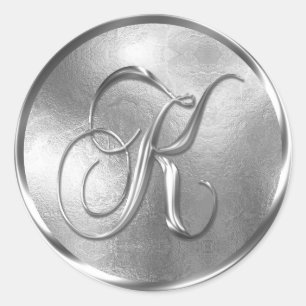 Sticker Rond Sceau d'enveloppe en argent non MÉTALLIQUE Monogra