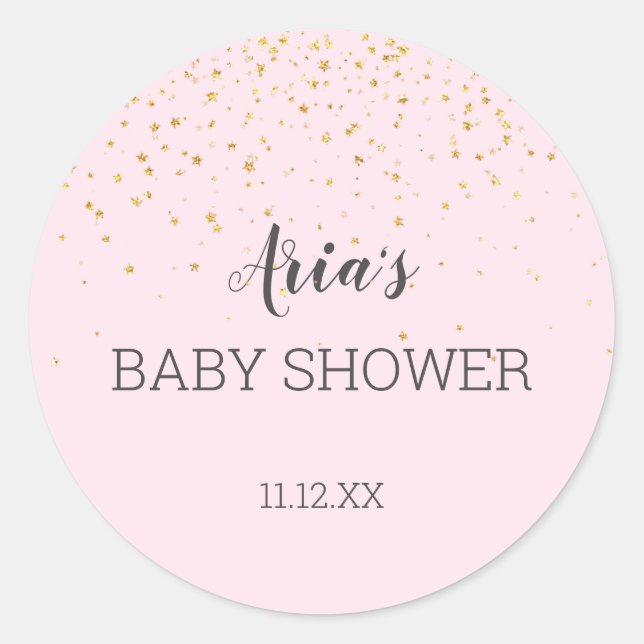 Sticker Rond Sceau d'enveloppe en Baby shower rose Confetti or (Devant)