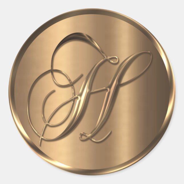 Sticker Rond Sceau d'enveloppe en bronze monogramme H non MÉTAL (Devant)
