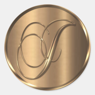 Sticker Rond Sceau d'enveloppe en bronze monogramme J NONMETALL