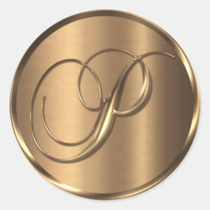 Sticker Rond Sceau d'enveloppe en bronze monogramme P non MÉTAL