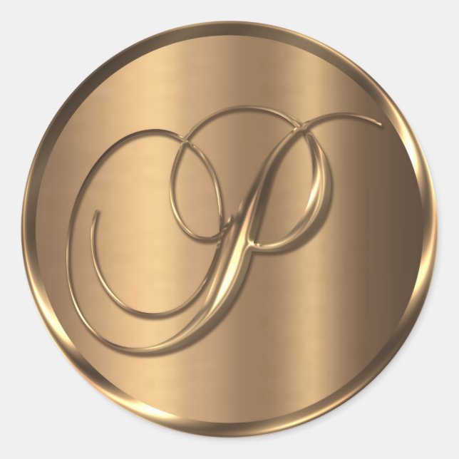Sticker Rond Sceau d'enveloppe en bronze monogramme P non MÉTAL (Devant)