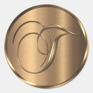 Sticker Rond Sceau d'enveloppe en bronze monogramme T non MÉTAL
