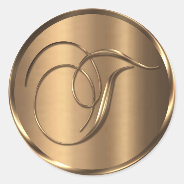Sticker Rond Sceau d'enveloppe en bronze monogramme T non MÉTAL (Devant)
