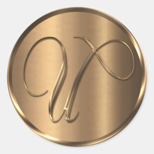 Sticker Rond Sceau d'enveloppe en bronze monogramme U non METAL