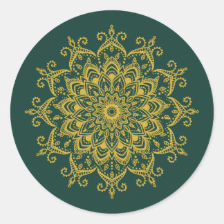 Sticker Rond Sceau d'enveloppe en henné Mehendi or et Emerald