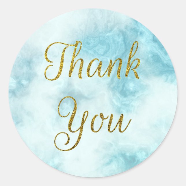 Sticker Rond Sceau d'enveloppe en marbre turquoise et Merci d'o (Devant)