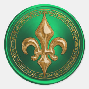 Sticker Rond Sceau d'enveloppe Fleur de Lis vert et or