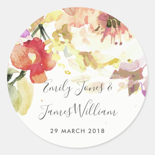 STICKER ROND SCEAU D'ENVELOPPE FLORALE D'EAU ROSE PEACH SUBTILE (Devant)