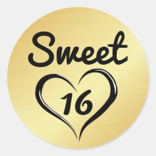 Sticker Rond Sceau d'enveloppe Gold Sweet 16 avec coeur